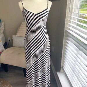 Ralph Lauren Womens Maxi Lined Black/White Stripe Dress w Spaghetti Straps SZ 4P